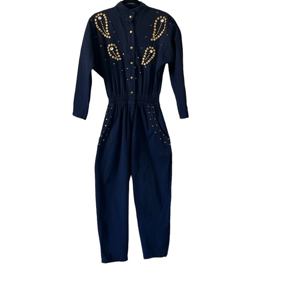 Vintage Rio Rhinestone Embellished Navy Jumpsuit - Picture 5 of 11